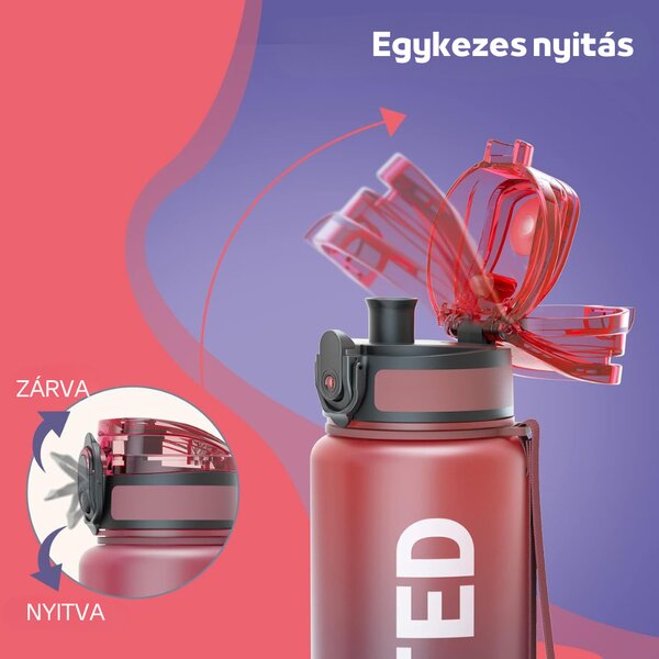 Színátmenetes, Feliratos Kulacs Szivárgásmentes Kupakkal - 1000 ml - Bordó/Kékesfekete