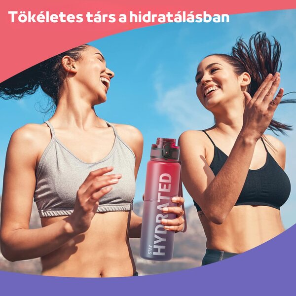 Színátmenetes, Feliratos Kulacs Szivárgásmentes Kupakkal - 1000 ml - Bordó/Kékesfekete