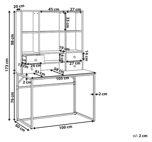 Íróasztal TAVRA Világosbarna 105 cm 60 cm polcokkal fiókokkal