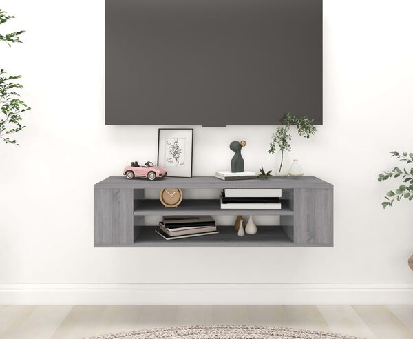 Szürke sonoma színű szerelt fa függő TV-szekrény 100x30x26,5 cm