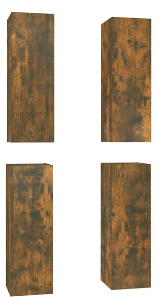 4 db füstös tölgy színű szerelt fa TV-szekrény 30,5x30x90 cm
