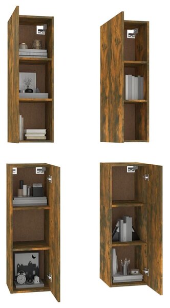 4 db füstös tölgy színű szerelt fa TV-szekrény 30,5x30x90 cm