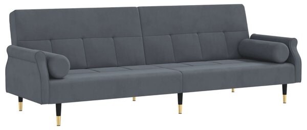 Sötétszürke bársony kanapéágy párnákkal