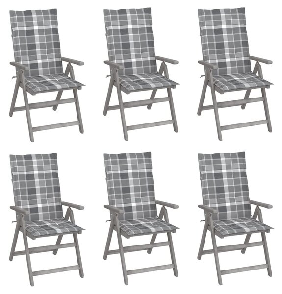 VidaXL 6 db dönthető tömör akácfa kerti szék párnával