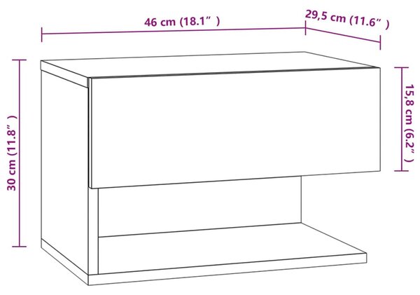 2 db betonszürke falra szerelhető éjjeliszekrény