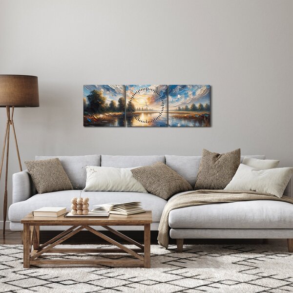 Kép - Napfestmény a víz felett (órával) (90x30 cm)