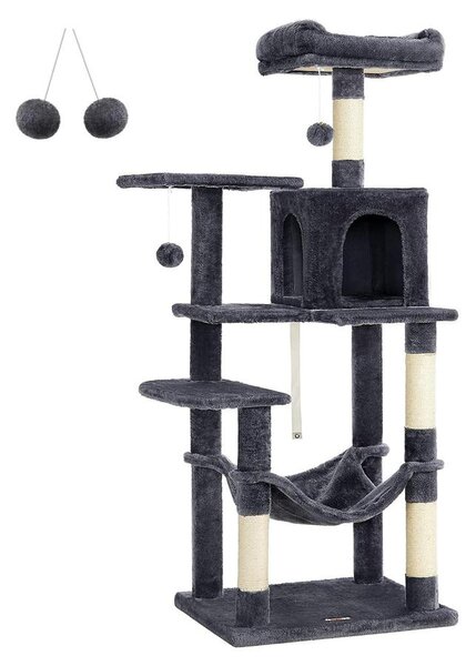 Macska kaparófa, 5 szintes macskatorony, füstszürke, 143 cm