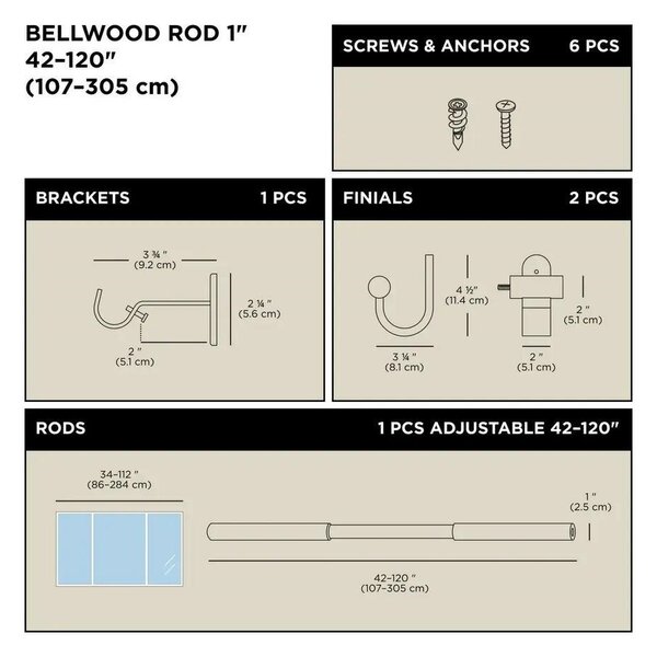 Umbra Bellwood Teleszkópos Függönykarnis Acél-Fa Fekete 107-305 cm