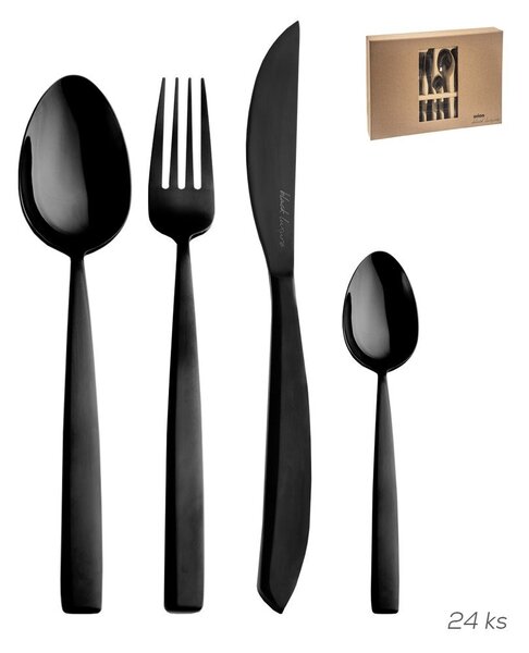 Fekete rozsdamentes acél evőeszköz készlet 24 db-os Black Luxure – Orion
