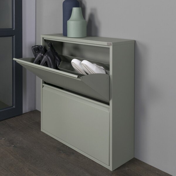 Szürkészöld fém billenő ajtós cipőtartó 75x77,5x22,5 cm Billy – Spinder Design