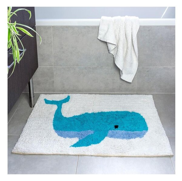 Fehér-kék fürdőszobai kilépő 83x52,5 cm Whale – Rex London