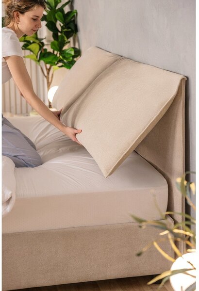 Bézs kárpitozott ágyneműtartós franciaágy ágyráccsal 180x200 cm Thessa Pillow – Bonami Selection