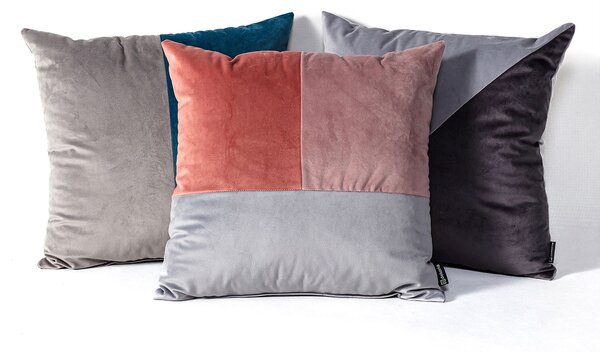 Négyzet alakú patchwork párna rózsaszín-szürke-lila