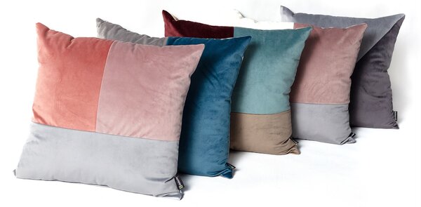 Négyzet alakú patchwork párna rózsaszín-szürke-lila