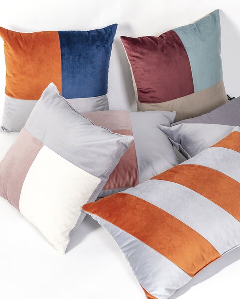 Négyzet alakú patchwork párna rózsaszín-szürke-fehér