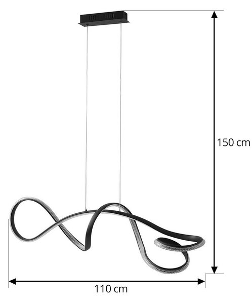 Lucande LED-es függőlámpa Rodado, fekete, 110 cm, alumínium, Fekete, Nappali / Étkező, Alumínium, Modern