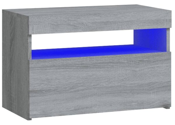Szürke sonoma színű éjjeliszekrény LED világítással 60x35x40 cm
