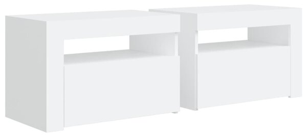2 db fehér éjjeliszekrény LED-del 60 x 35 x 40 cm