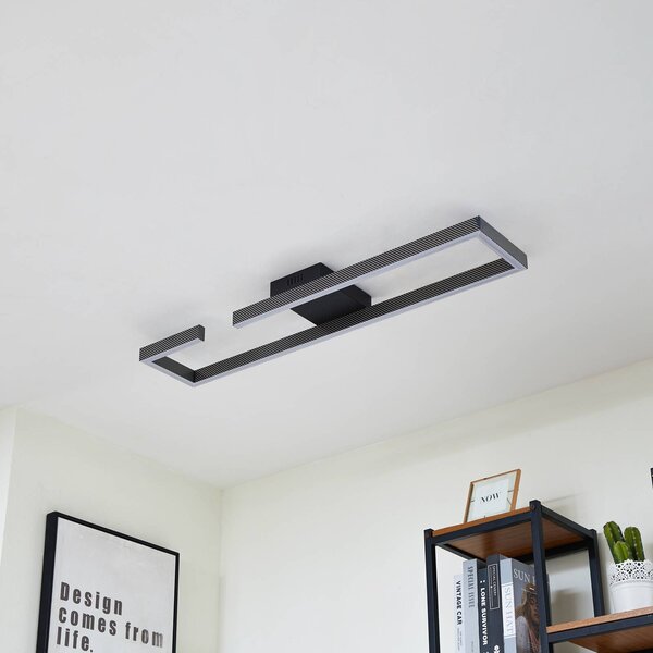 Lucande LED mennyezeti lámpa Yvor, 100 cm, fekete, alumínium, Fekete, Nappali / Étkező, Alumínium, Modern