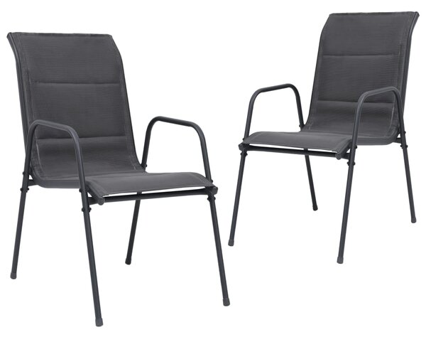 VidaXL 2 db antracitszürke rakásolható acél és textilén kerti szék