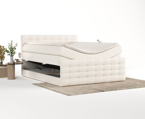 Krémszínű ágyneműtartós boxspring ágy 200x200 cm Blend – Maison de Rêve