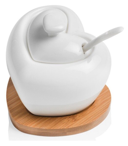 Heart porcelán cukortartó kiskanállal, bambusz alátéttel - Brandini