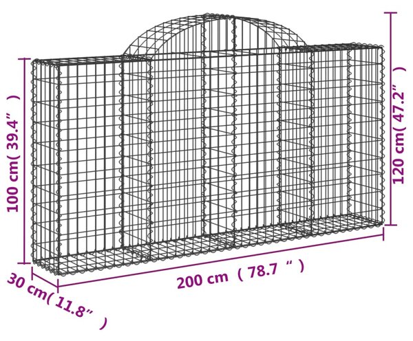 5 db íves horganyzott vas gabion kosár 200x30x100/120 cm