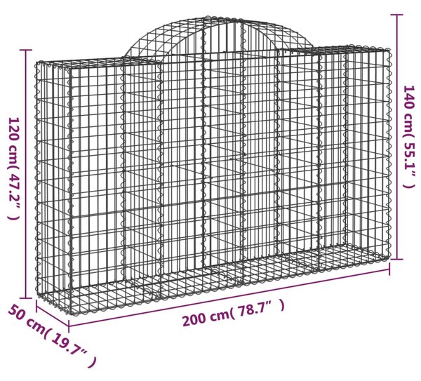 Íves horganyzott vas gabion kosár 200x50x120/140 cm