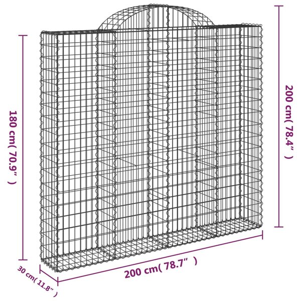 Íves horganyzott vas gabion kosár 200x30x180/200 cm