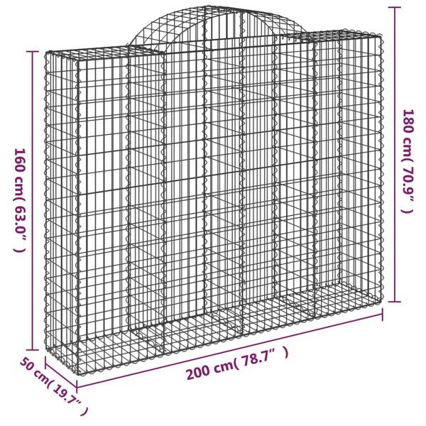 2 db íves horganyzott vas gabion kosár 200x50x160/180 cm