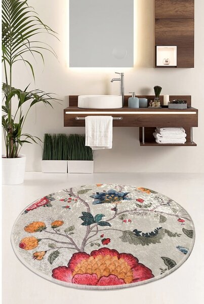 Szürke bársony fürdőszobai kilépő ø 100 cm Vintage Flower – Foutastic