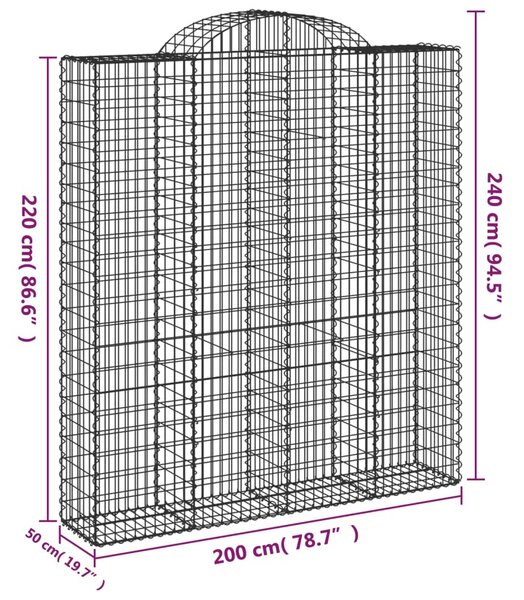3 db íves horganyzott vas gabion kosár 200x50x220/240 cm