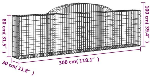 2 db íves horganyzott vas gabion kosár 300x30x80/100 cm
