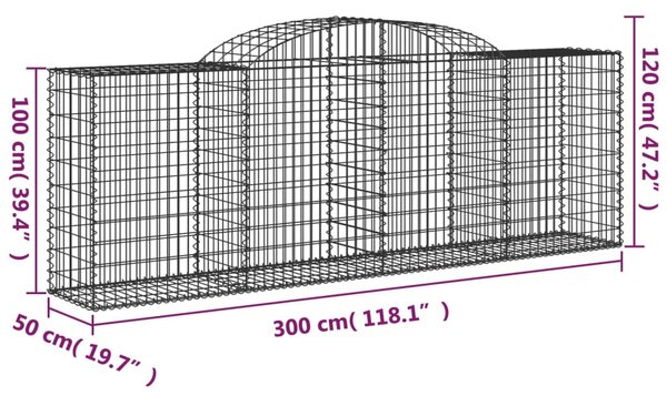 2 db íves horganyzott vas gabion kosár 300 x 50 x 100/120 cm