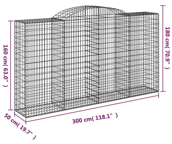 4 db íves horganyzott vas gabion kosár 300x50x160/180 cm