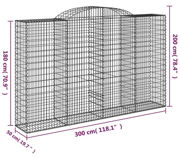 2 db íves horganyzott vas gabion kosár 300x50x180/200 cm