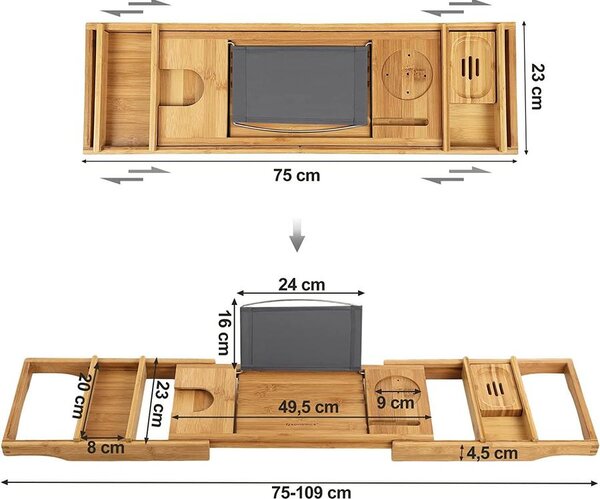 Bambusz fürdokádra helyezhető tálca 75-109 cm