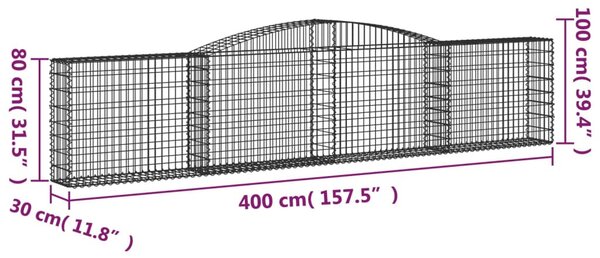 2 db íves horganyzott vas gabion kosár 400x30x80/100 cm