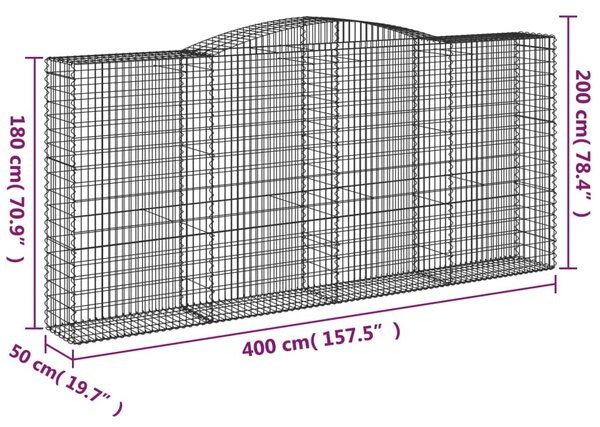 Íves horganyzott vas gabion kosár 400x50x180/200 cm