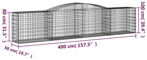Íves horganyzott vas gabion kosár 400x50x80/100 cm