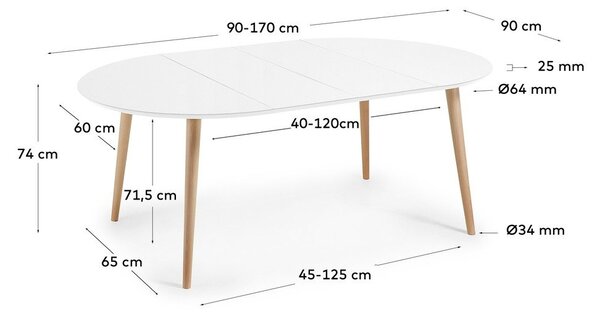 Fehér kerek bővíthető étkezőasztal fehér asztallappal ø 90 cm Oqui – Kave Home