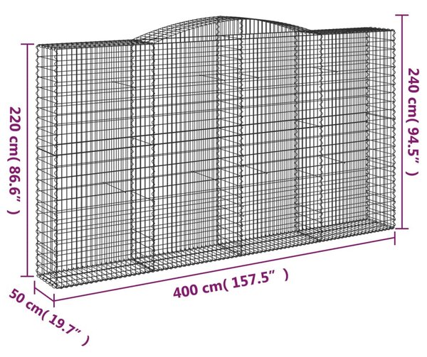 2 db íves horganyzott vas gabion kosár 400x50x220/240 cm
