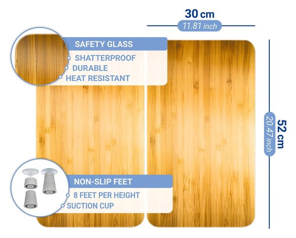 Edzett üveg tűzhely fedőlap szett 2 db-os 52x30 cm Wooden – Maximex