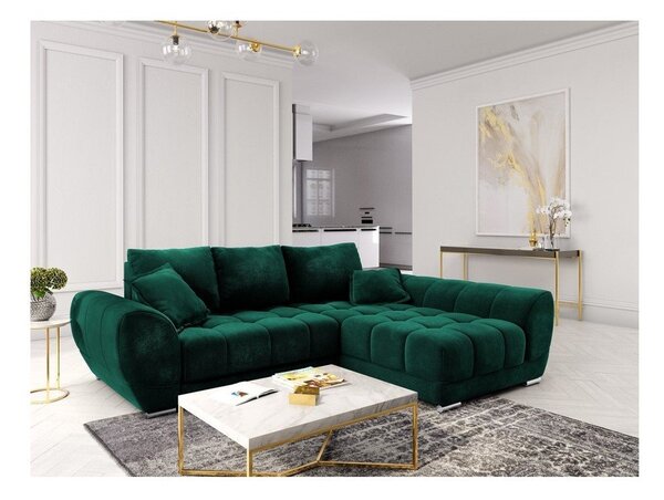 Nuage palackzöld kinyitható sarokkanapé bársony kárpittal, jobb oldali - Windsor & Co Sofas