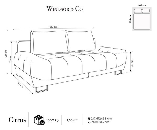 Cirrus bézs háromszemélyes kinyitható kanapé bársony kárpittal - Windsor & Co Sofas
