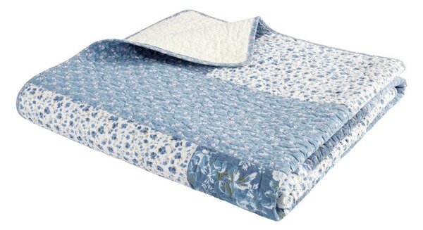 Kék pamut steppelt ágytakaró 220x230 cm Floral Patchwork – Bianca