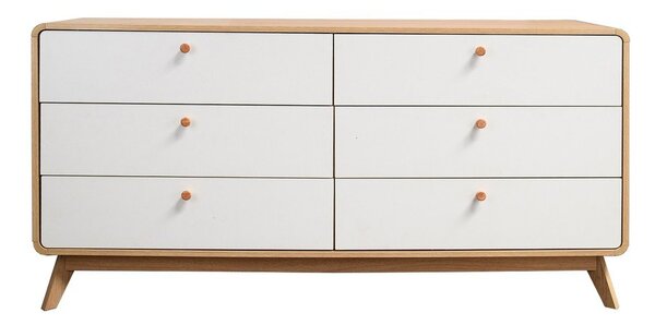 Fehér-natúr színű alacsony komód tölgyfa dekorral 150x74 cm Caitlin – Støraa