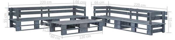 6 részes szürke fa kerti raklap-ülőgarnitúra