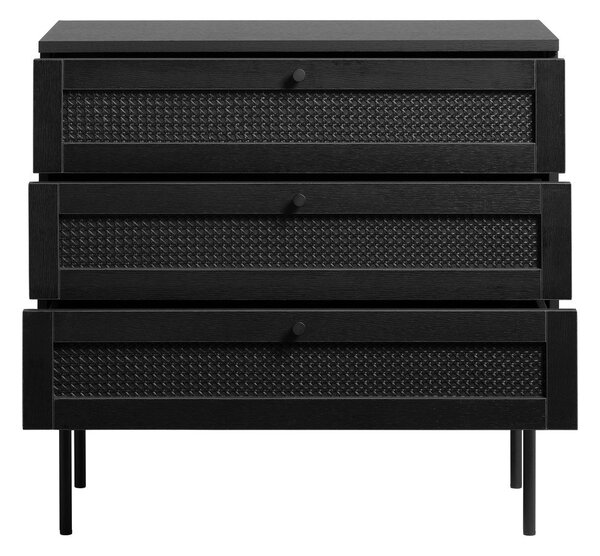 Fekete alacsony komód tölgyfa dekorral 80x75 cm Pensacola – Unique Furniture