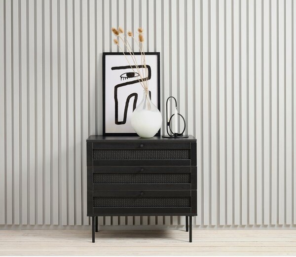 Fekete alacsony komód tölgyfa dekorral 80x75 cm Pensacola – Unique Furniture